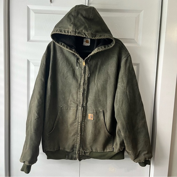 Carhartt J130 MOS Moss Green Hooded Quilt Lined Work Jacket Men's XL - Picture 1 of 5